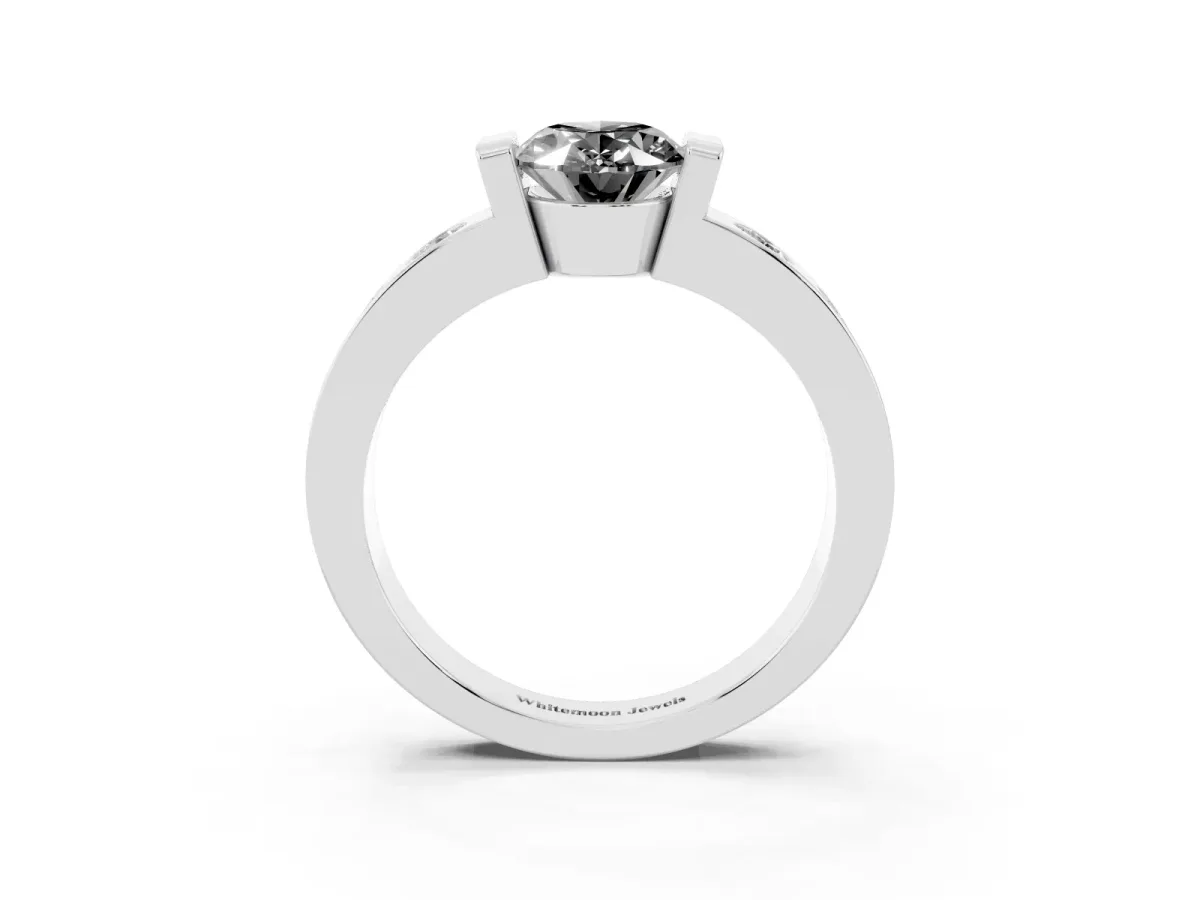 Fancy Black Oval Cut Brilliant Channel-Set Diamond Ring with Bezel Prong Setting Platinum