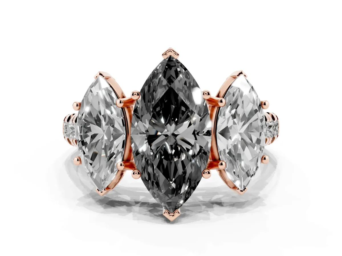 Fancy Black Three-Stone Marquise Cut Diamond Pavé Band with Prong Setting Rose gold