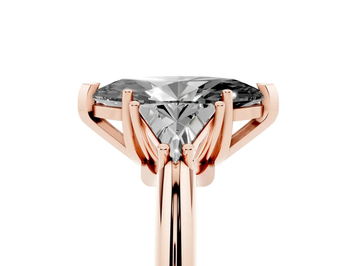Fancy Black Three-Stone Marquise Cut Diamond Engagement Ring with Trillion Side Stones and Prong Setting Rose gold
