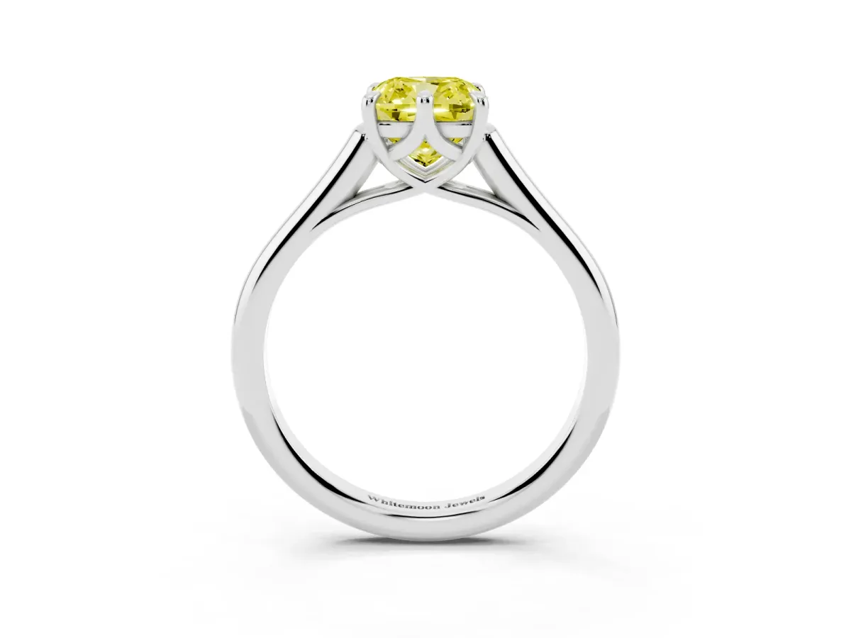 Fancy Yellow Cushion Cut Solitaire Engagement Ring with Six-Prong Setting and Classic Band Platinum