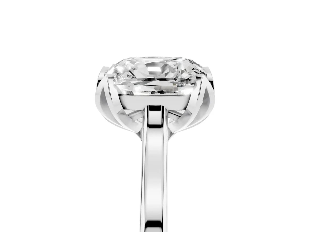 Cushion Cut Diamond Solitaire Ring with Flower Prong Setting and Classic Band Silver
