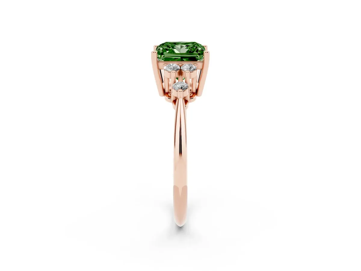 Fancy Green Princess Cut Cut Diamond Cluster Ring with Solitaire Band and Four-Prong Setting Rose gold
