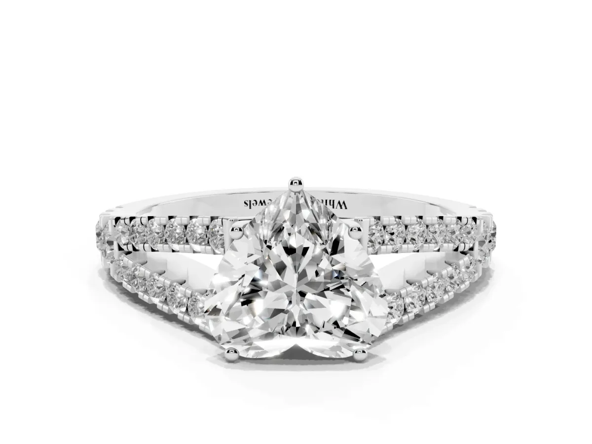 Heart Cut Diamond Split Shank Engagement Ring with Round Pavé and Prong Setting Platinum