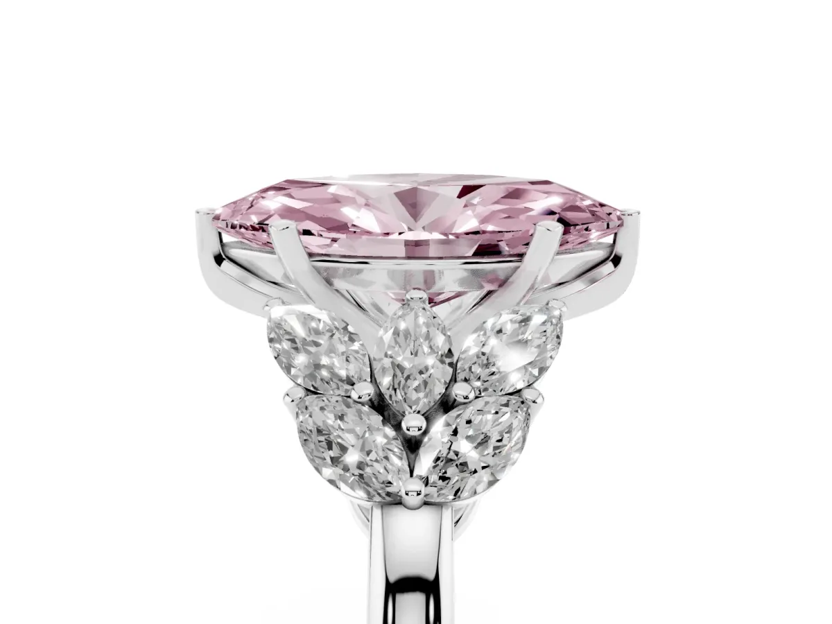 Fancy Pink Marquise Cut Diamond Cluster Leaf Design Ring with Prong Setting Silver