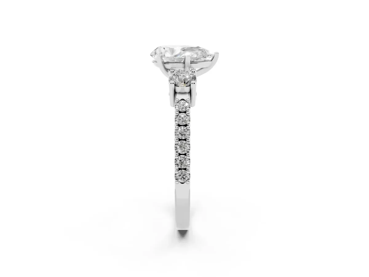 Pear Cut Three-Stone Diamond Pavé Band with Prong Setting Platinum