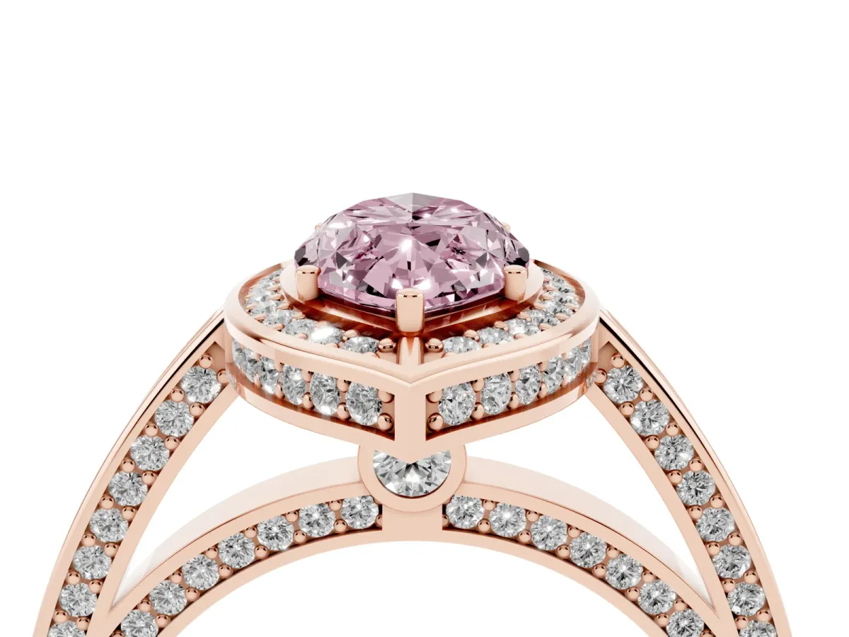 Fancy Pink Marquise Cut Cut Halo Pave Split Shank Prong Setting Ring Rose gold