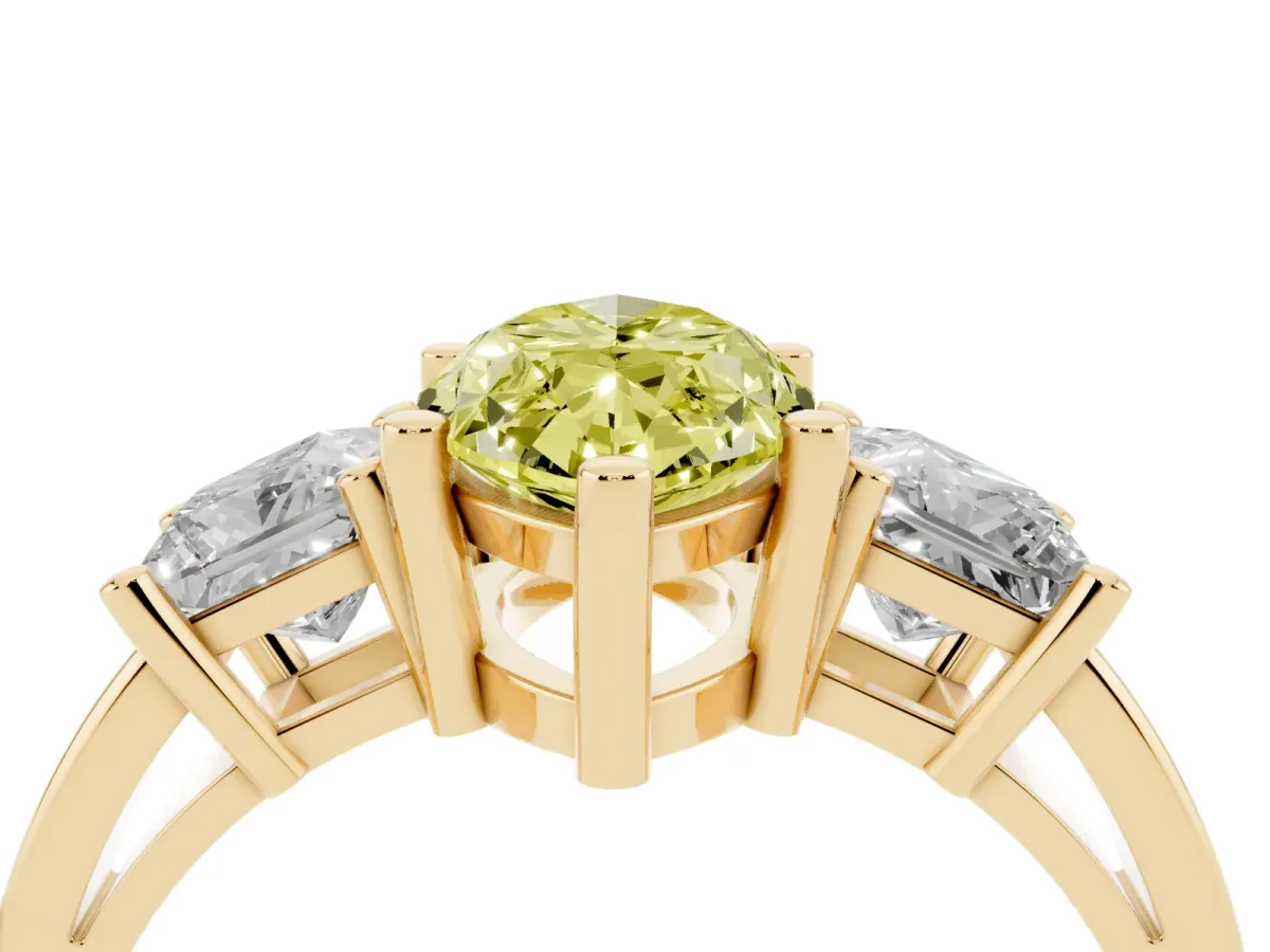 Fancy Yellow Three-Stone Marquise Cut Cut Solitaire Ring with Prong Setting Yellow gold