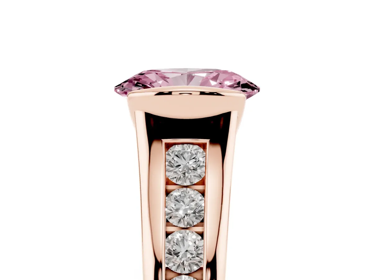 Fancy Pink Oval Cut Solitaire Bezel-Set Diamond Ring with Channel-Set Band Rose gold