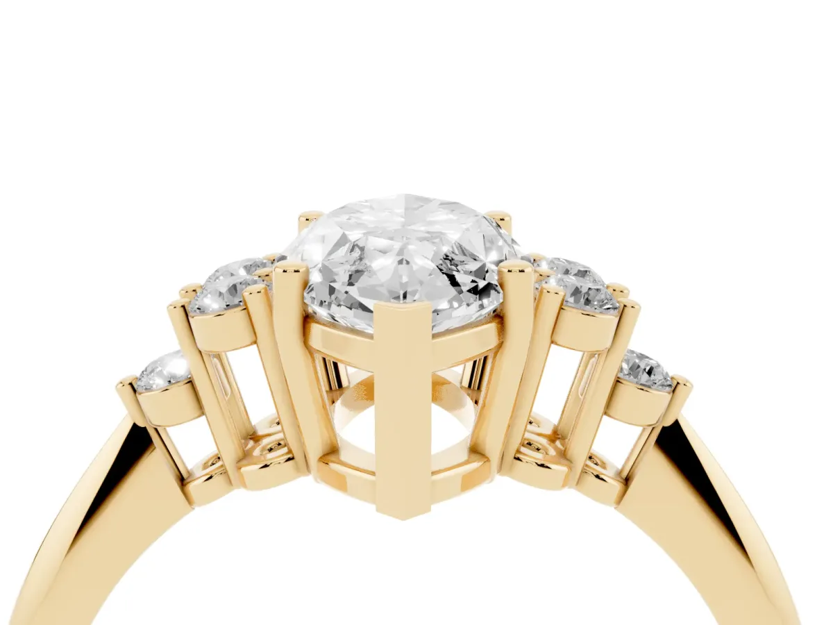 Marquise Cut Cut Diamond Cluster Ring with Solitaire Band and Four-Prong Setting Yellow gold