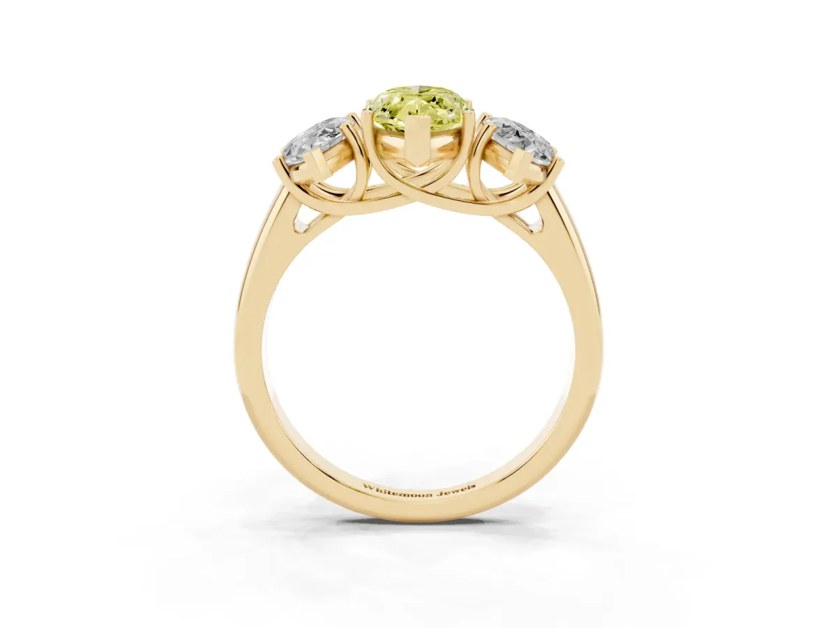 Fancy Yellow Three-Stone Marquise Cut Diamond Engagement Ring with Prong Setting Yellow gold