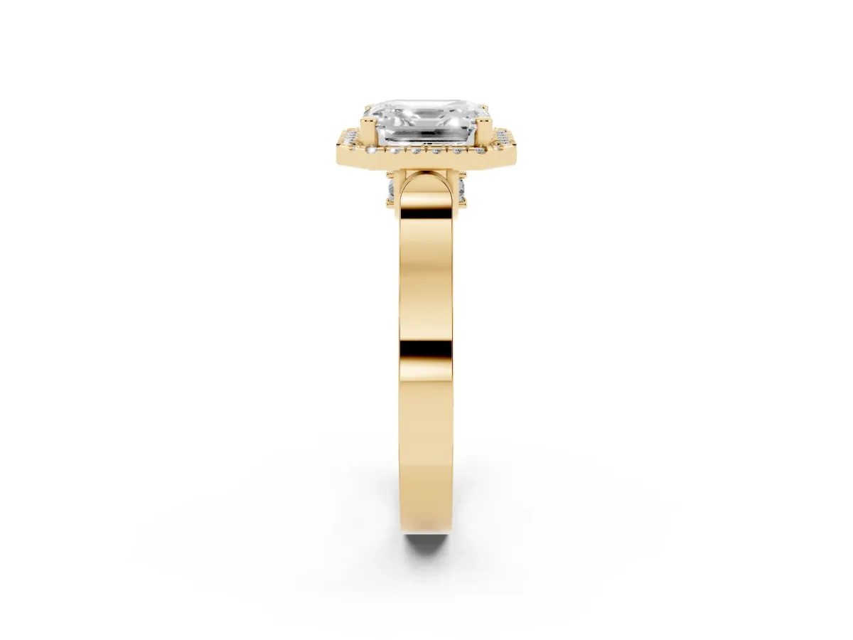 Asscher Cut Halo Pave Split Shank Prong Setting Ring Yellow gold