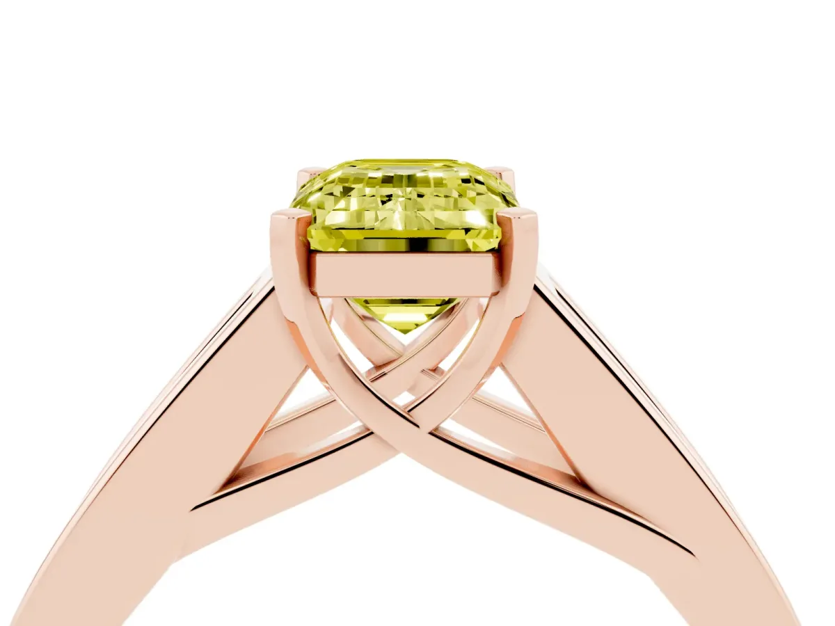 Fancy Yellow Emerald Cut Cut Channel Set Solitaire Ring with Four-Prong Setting Rose gold