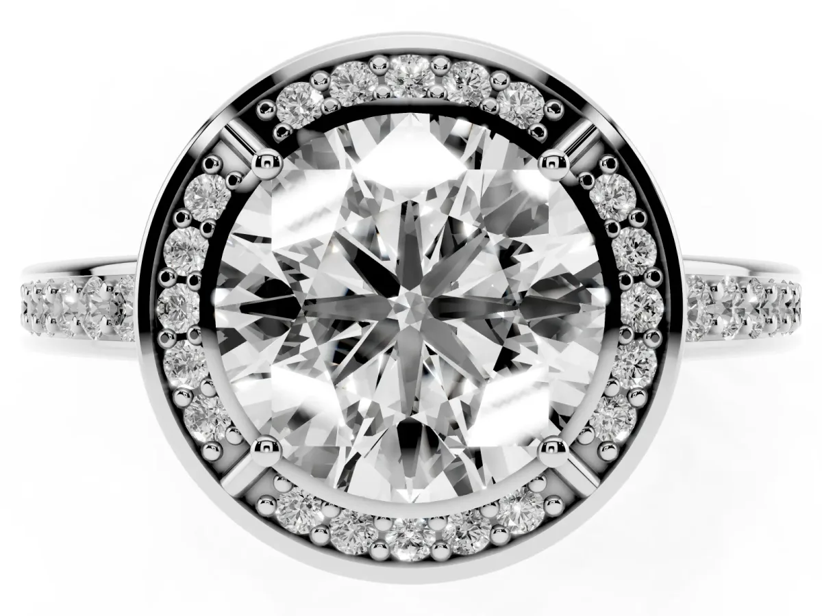 Round Cut Cut Halo Pave Split Shank Prong Setting Ring Platinum