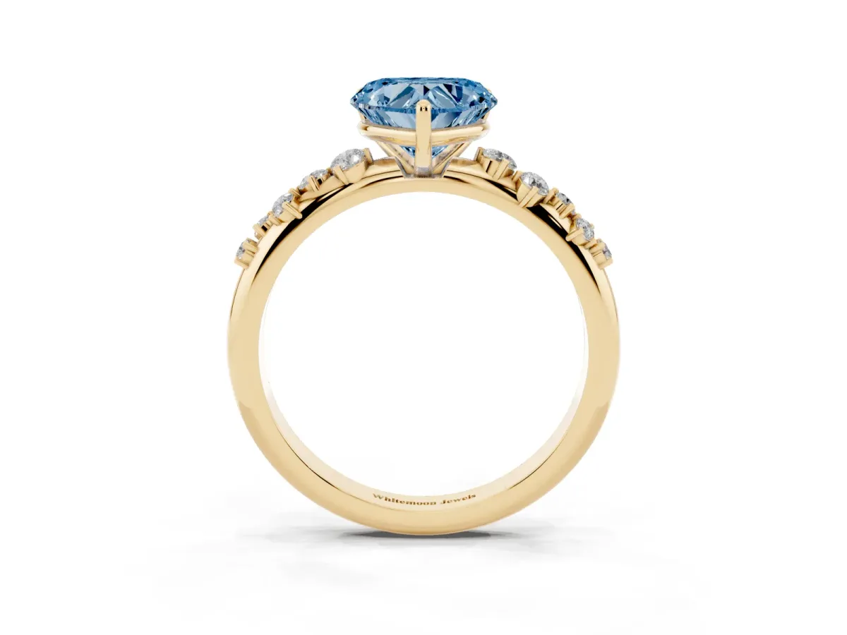 Fancy Blue Heart Cut Diamond Cluster Prong-Set Solitaire Ring Yellow gold
