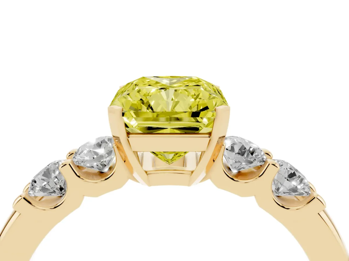 Fancy Yellow Radiant Cut Brilliant Cut Diamond Five-Stone Prong Set Engagement Ring with Channel Band Yellow gold