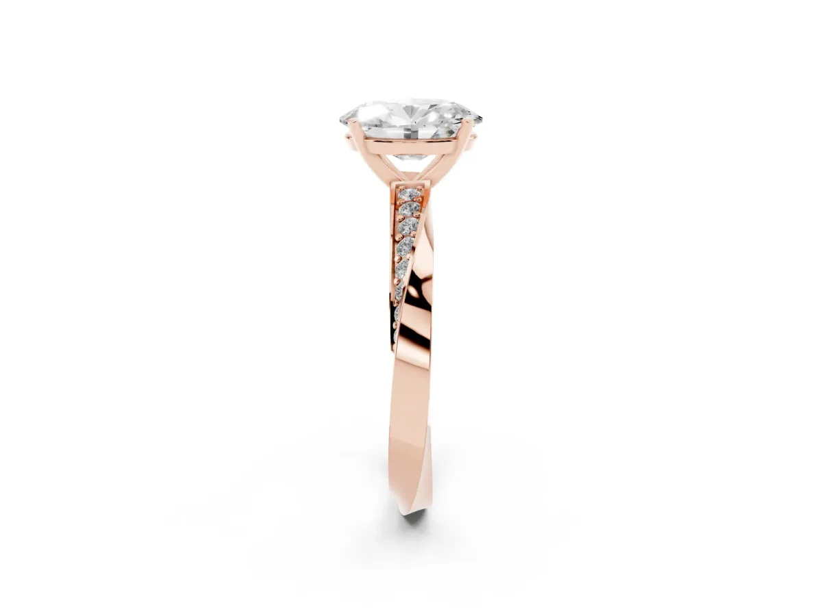 Oval Cut Diamond Engagement Ring with Side Stone Accents and Four-Prong Setting Rose gold