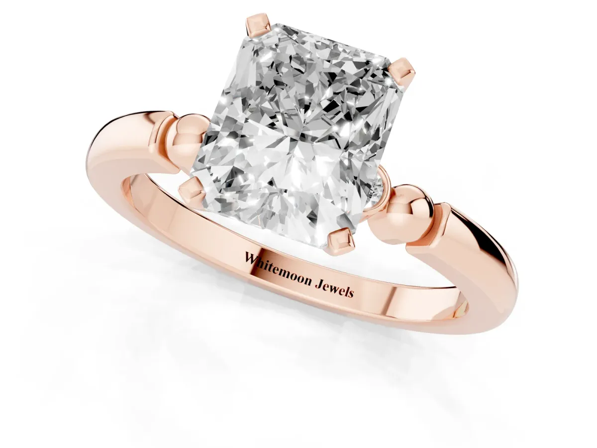 Radiant Cut Solitaire Beaded Band with Four-Prong Setting Rose gold