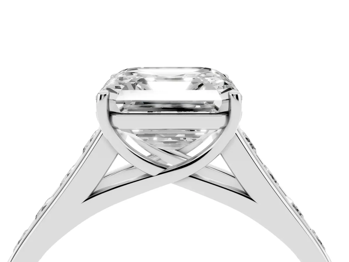 Asscher Cut Solitaire Channel-Set Diamond Engagement Ring with Four-Prong Setting Silver