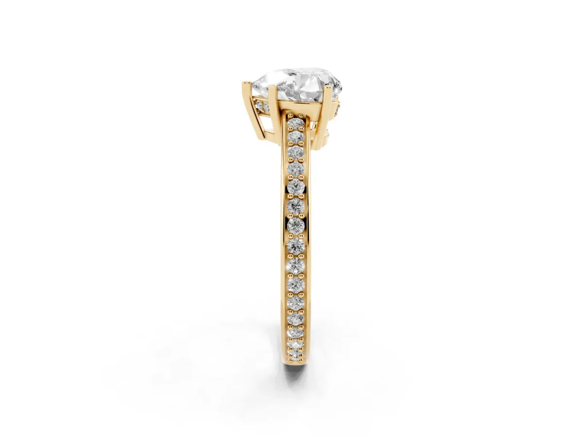 Heart Cut Solitaire Pavé Band Prong Setting Ring Yellow gold