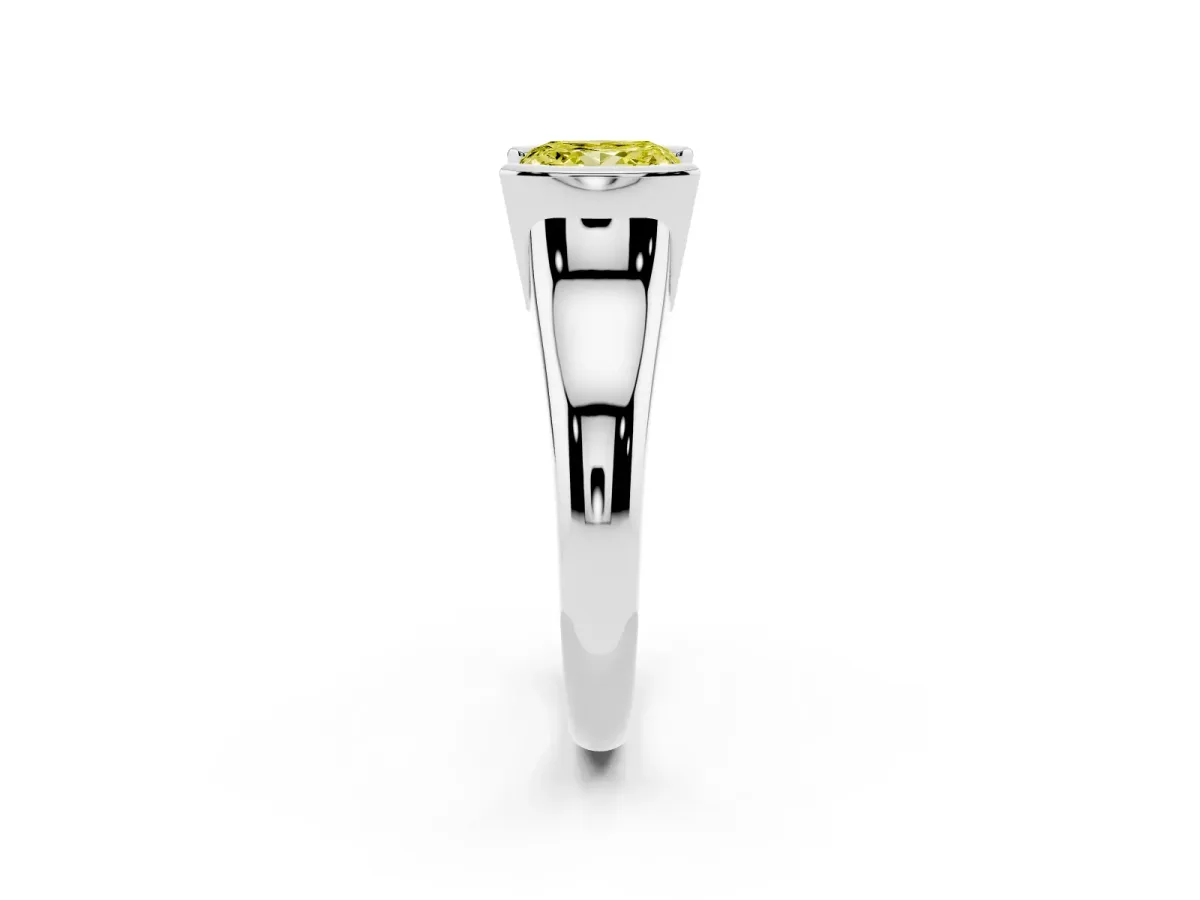 Fancy Yellow Princess Cut Solitaire Tension Set Diamond Ring with Split Shank Band Platinum