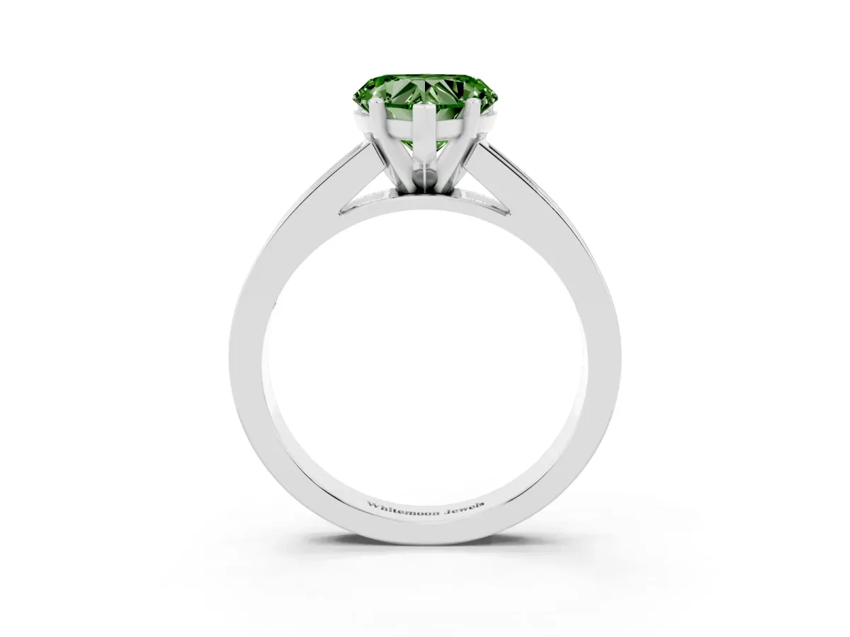 Fancy Green Heart Cut Solitaire Diamond Ring with Channel-Set Band and Four-Prong Setting White gold