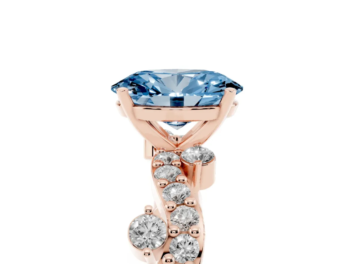 Fancy Blue Oval Cut Cut Solitaire Diamond Twisted Band with Pave Setting Rose gold