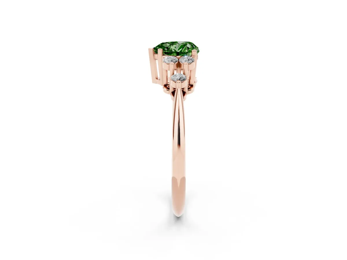 Fancy Green Heart Cut Cut Diamond Cluster Ring with Solitaire Band and Four-Prong Setting Rose gold