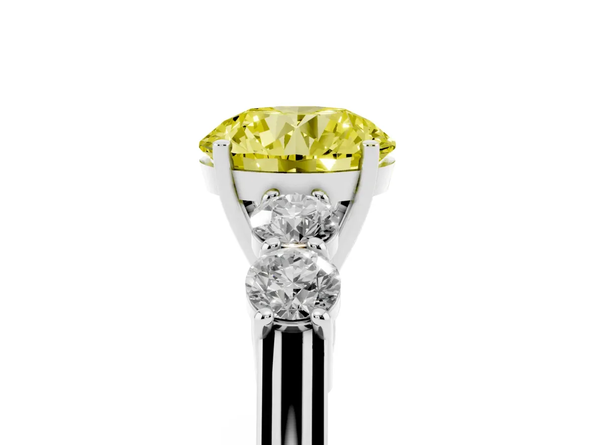 Fancy Yellow Round Cut Cut Diamond Five-Stone Prong Set White Gold Ring Silver