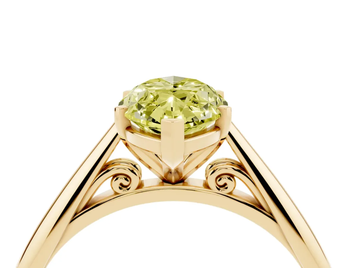 Fancy Yellow Marquise Cut Diamond Solitaire Engagement Ring with Cathedral Setting and Four-Prong Mount Yellow gold