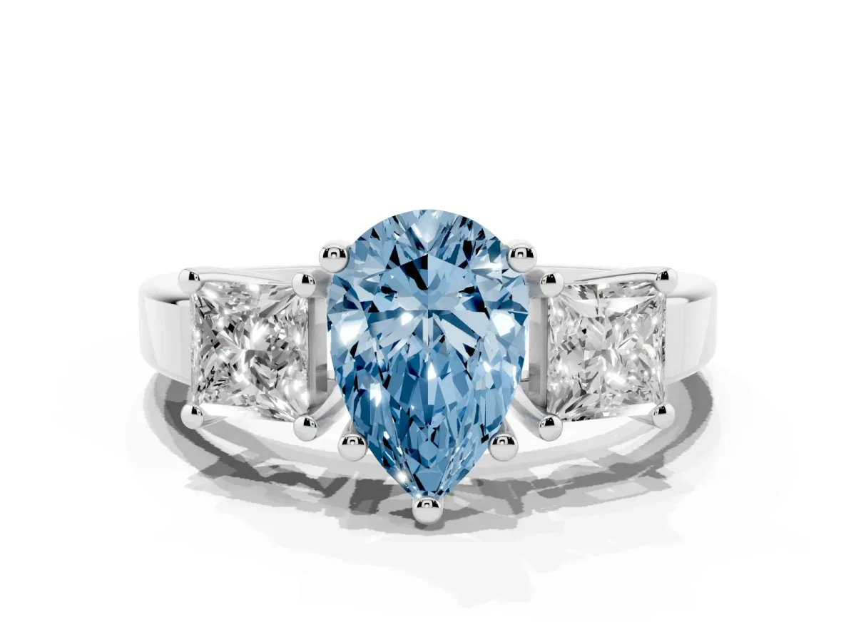 Fancy Blue Three-Stone Pear Cut Cut Solitaire Ring with Prong Setting White gold