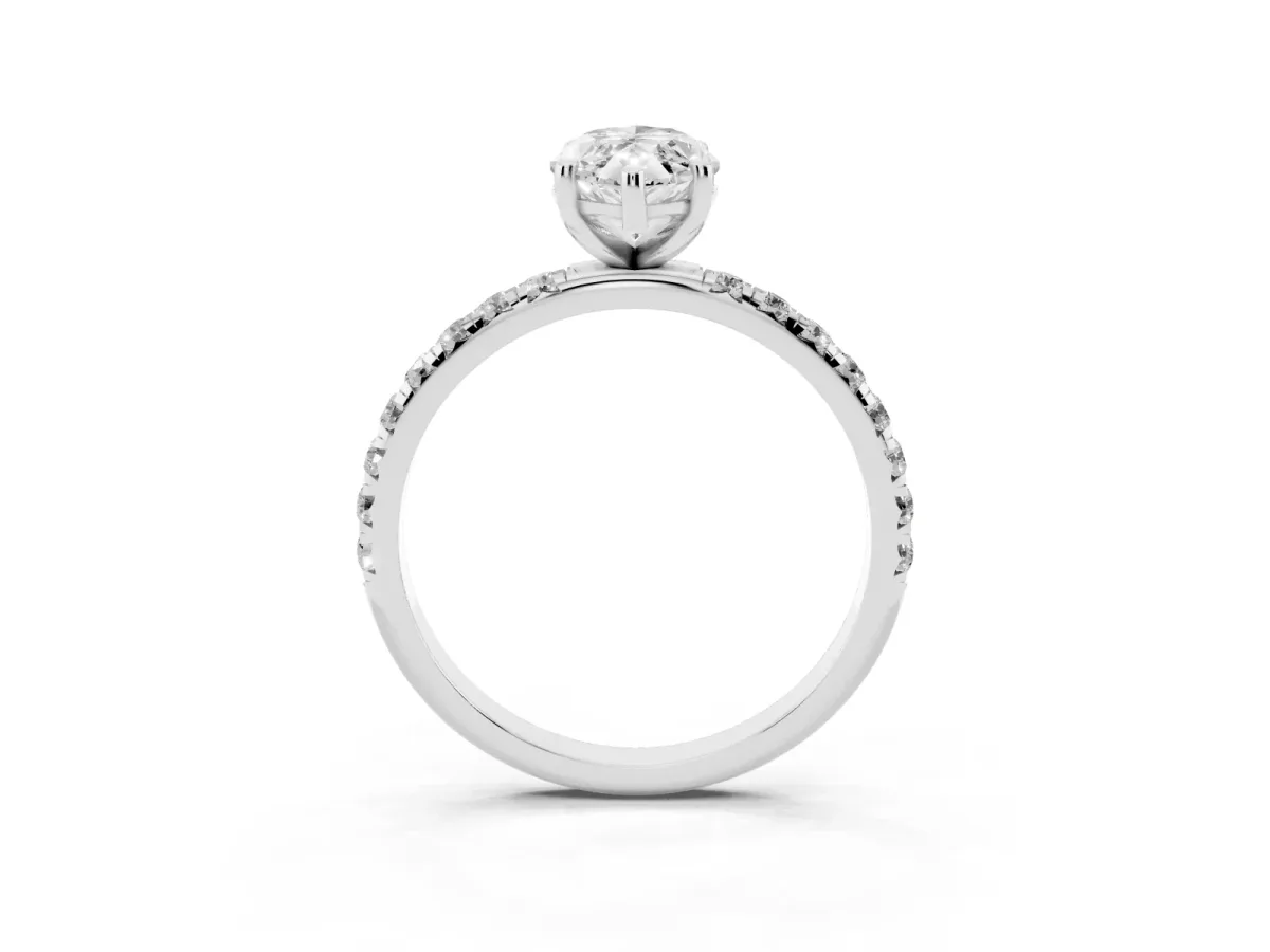 Marquise Cut Cut Diamond Solitaire Ring with Micro Pave Band and Four Prong Setting Silver