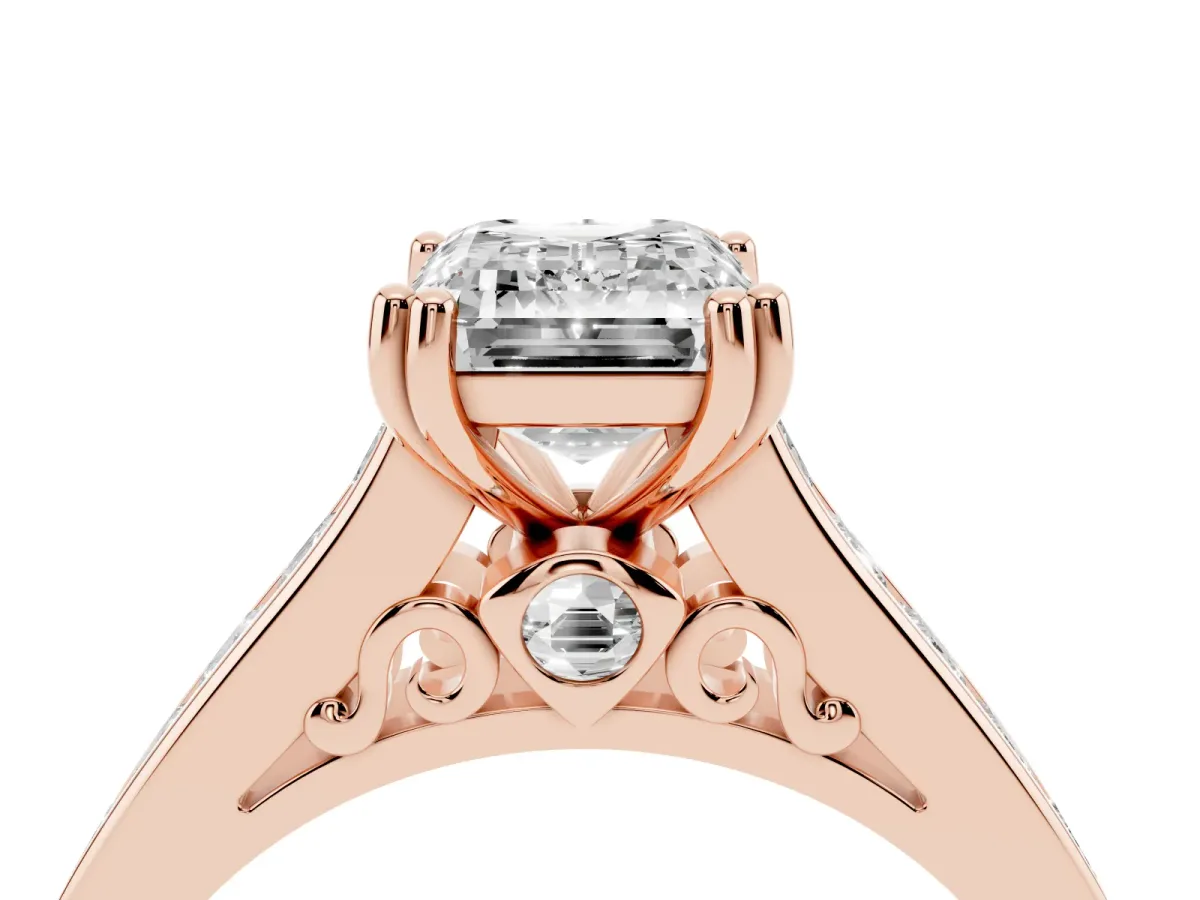 Emerald Cut Cut Channel Set Solitaire Engagement Ring with Prong Setting Rose gold