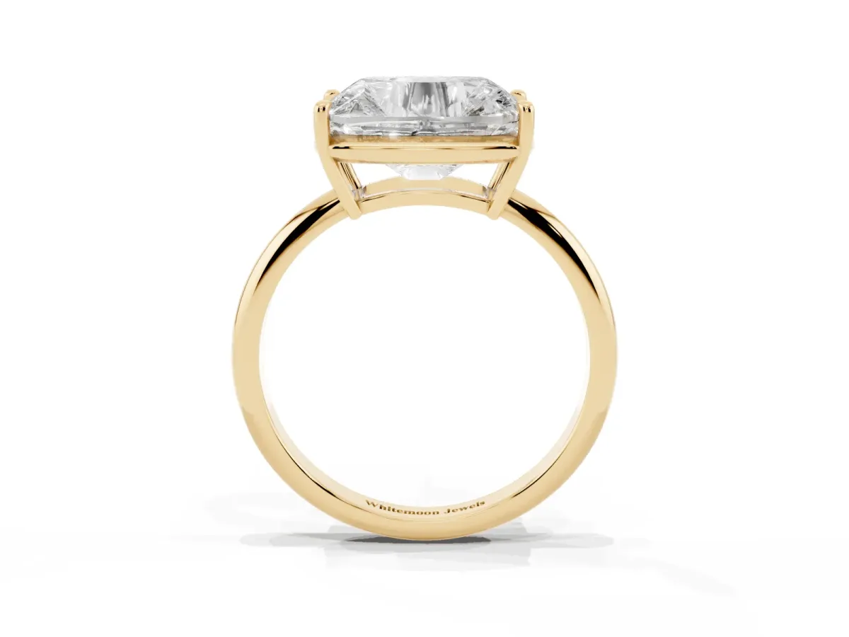 Old Mine Elongated Cushion Diamond East-West Bezel Set Four Claw Solitaire Ring Yellow gold