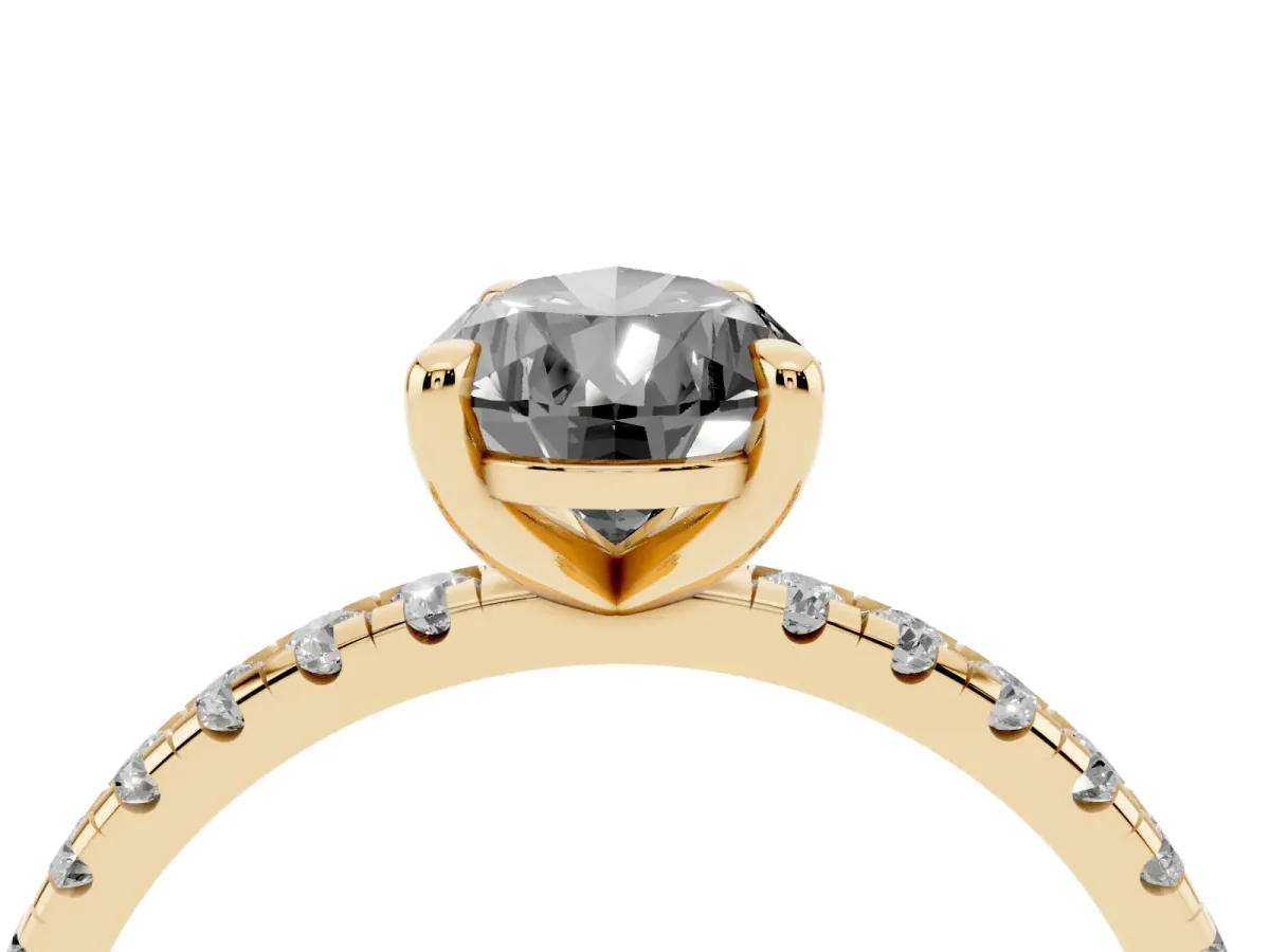 Fancy Black Pear Cut Diamond Brilliant Solitaire Ring with Pavé Band and Four-Prong Setting Yellow gold