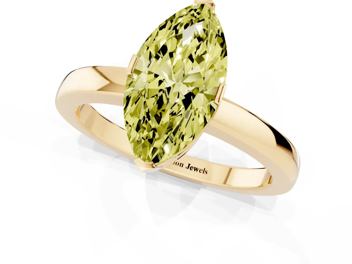 Fancy Yellow Marquise Cut Cut Solitaire Ring with Four-Prong Setting and Classic Band Yellow gold