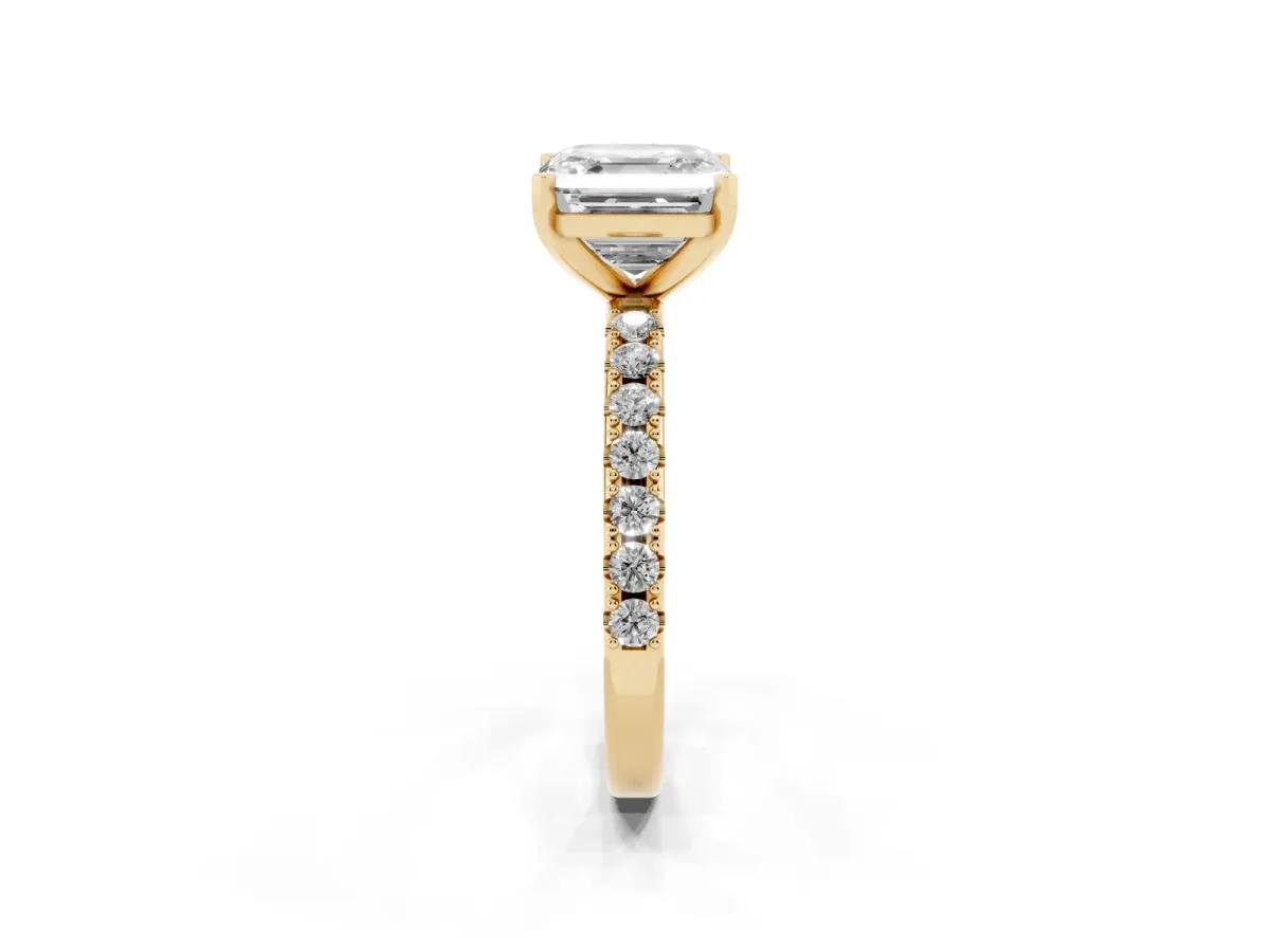 Asscher Cut Diamond Solitaire Pavé Band with Four-Prong Setting Yellow gold