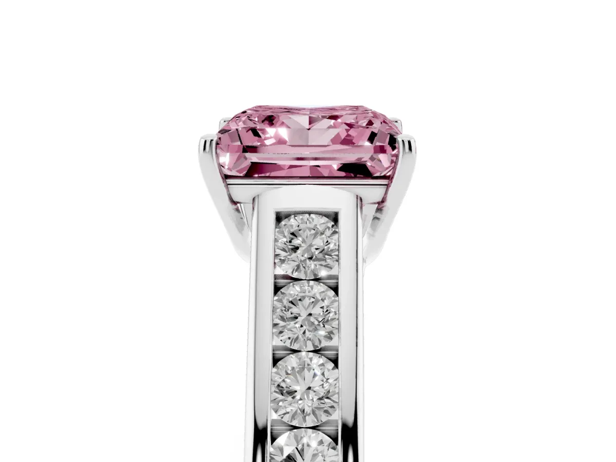 Fancy Pink Princess Cut Brilliant Channel-Set Solitaire Ring with Four-Prong Setting Platinum