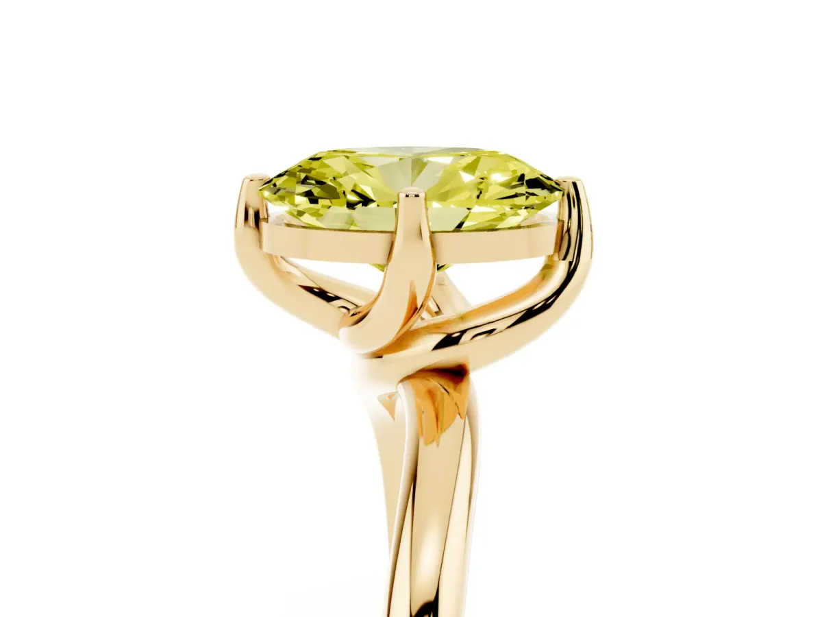 Fancy Yellow Oval Cut Diamond Solitaire Engagement Ring with Four-Prong Setting and Classic Band Yellow gold