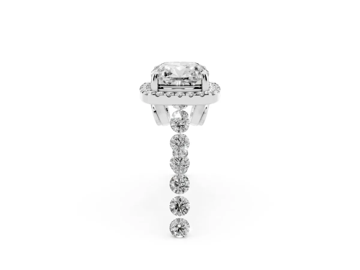 Cushion Cut Halo Pavé Diamond Engagement Ring with Four-Prong Setting Silver