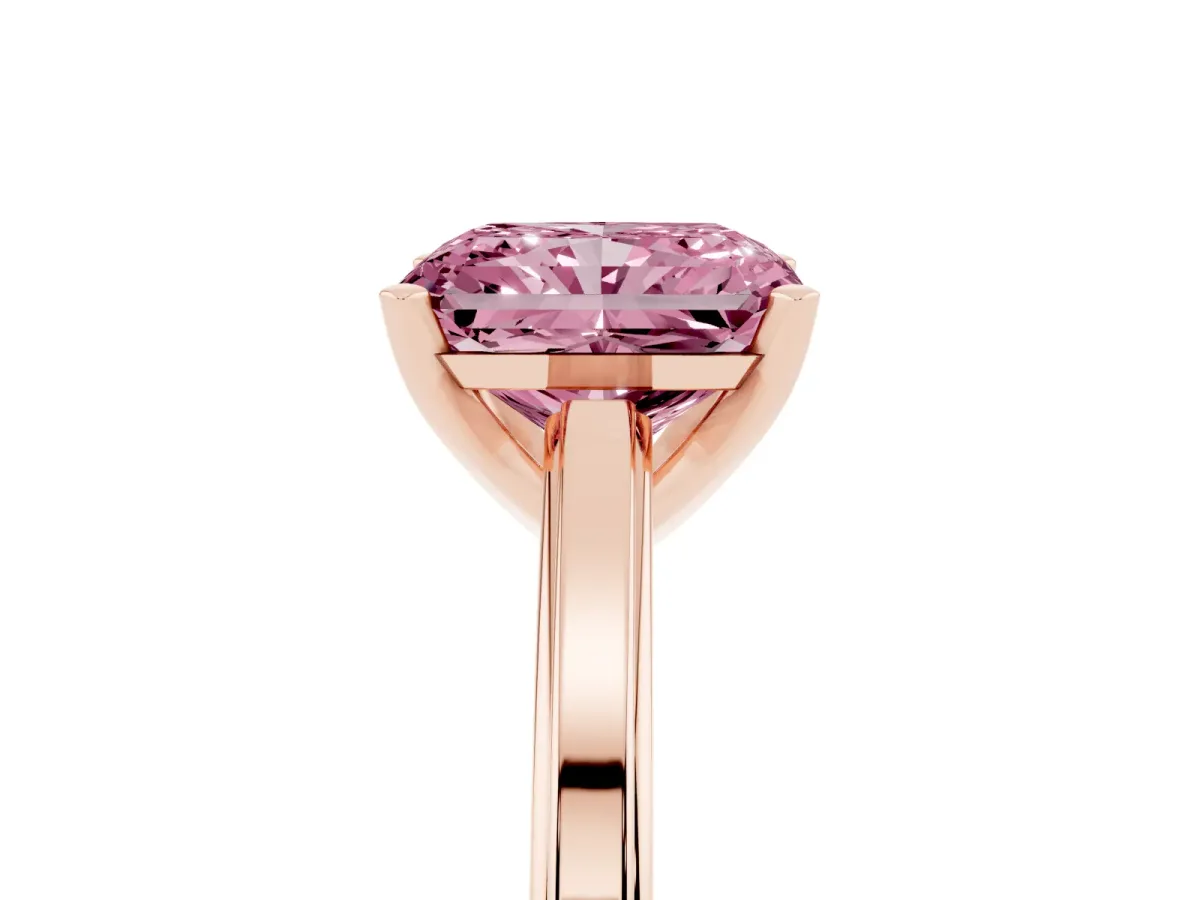 Fancy Pink Radiant Cut Solitaire Diamond Ring with Four-Prong Setting and Classic Band Rose gold