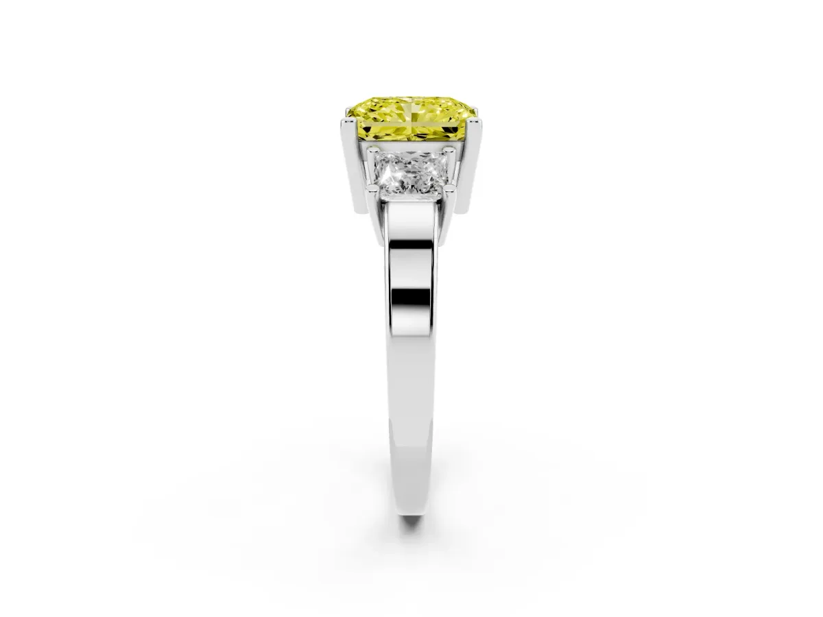 Fancy Yellow Three-Stone Radiant Cut Cut Solitaire Ring with Prong Setting Silver