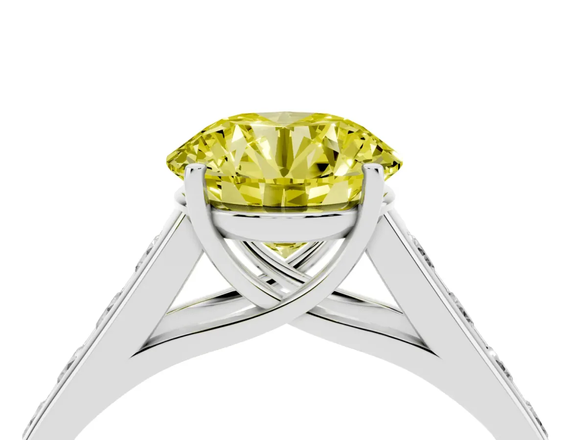 Fancy Yellow Round Cut Solitaire Channel-Set Diamond Engagement Ring with Four-Prong Setting Silver