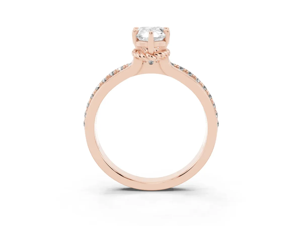 Pear Cut Solitaire Diamond Ring with Channel Set Band and Six-Prong Setting Rose gold