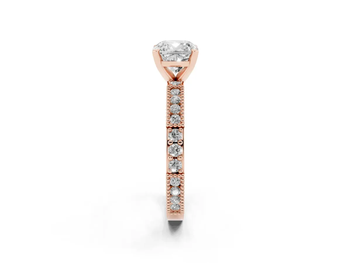 Cushion Cut Solitaire with Pavé Band and Four-Prong Setting Rose gold