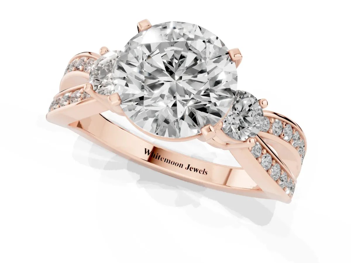 Three-Stone Round Cut Cut Diamond Twist Band with Prong Setting Rose gold