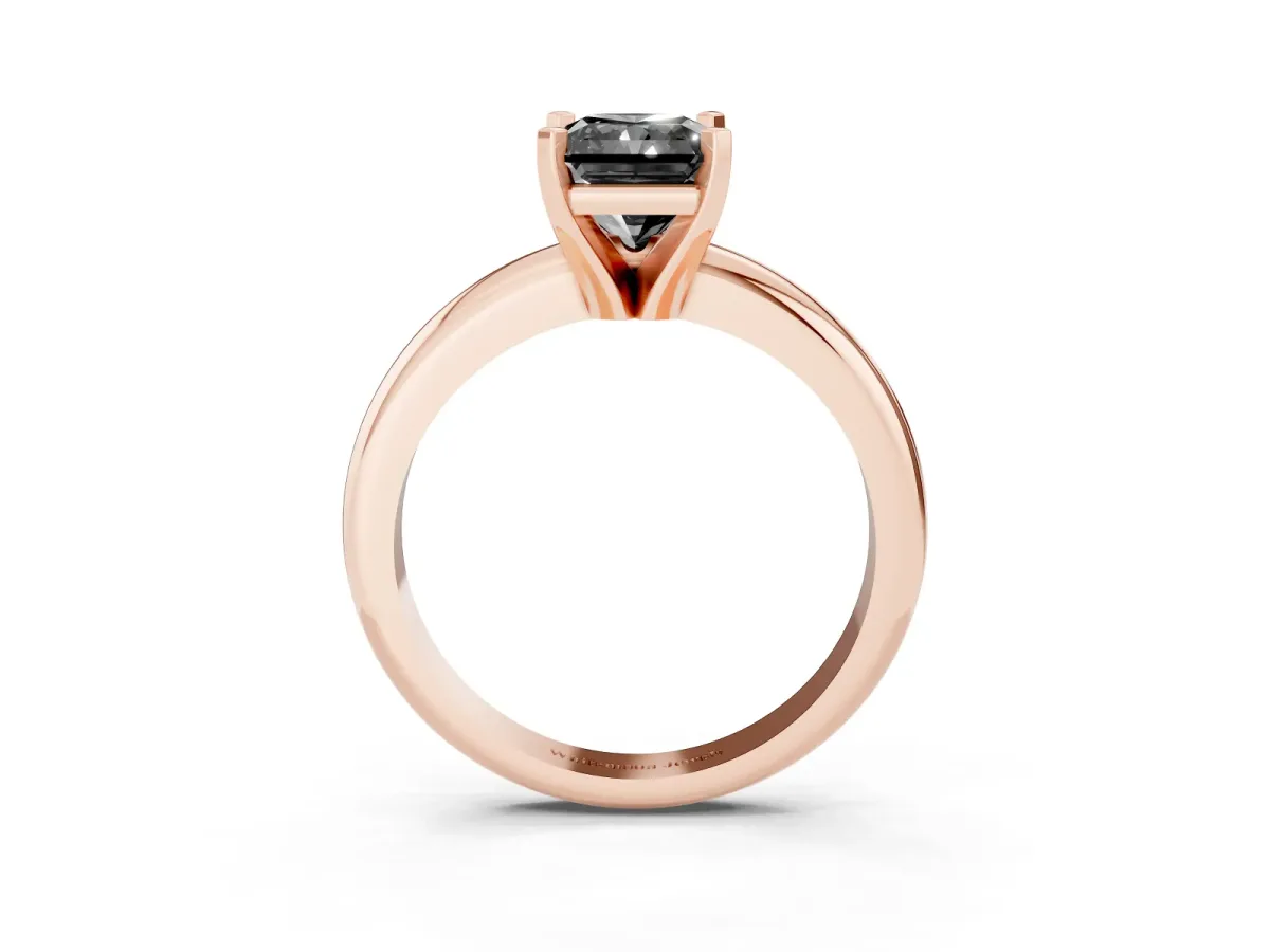 Fancy Black Radiant Cut Diamond Solitaire Engagement Ring with Round Band and Four-Prong Setting Rose gold