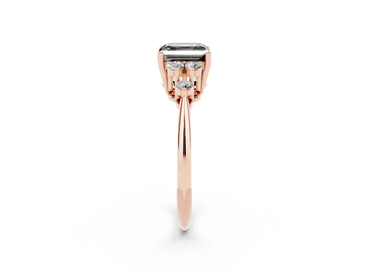 Fancy Black Asscher Cut Cut Diamond Cluster Ring with Solitaire Band and Four-Prong Setting Rose gold