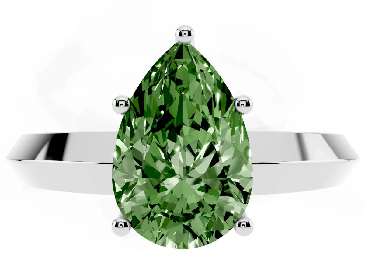 Fancy Green Pear Cut Cut Solitaire Engagement Ring with Flat Band and Four-Prong Setting Silver