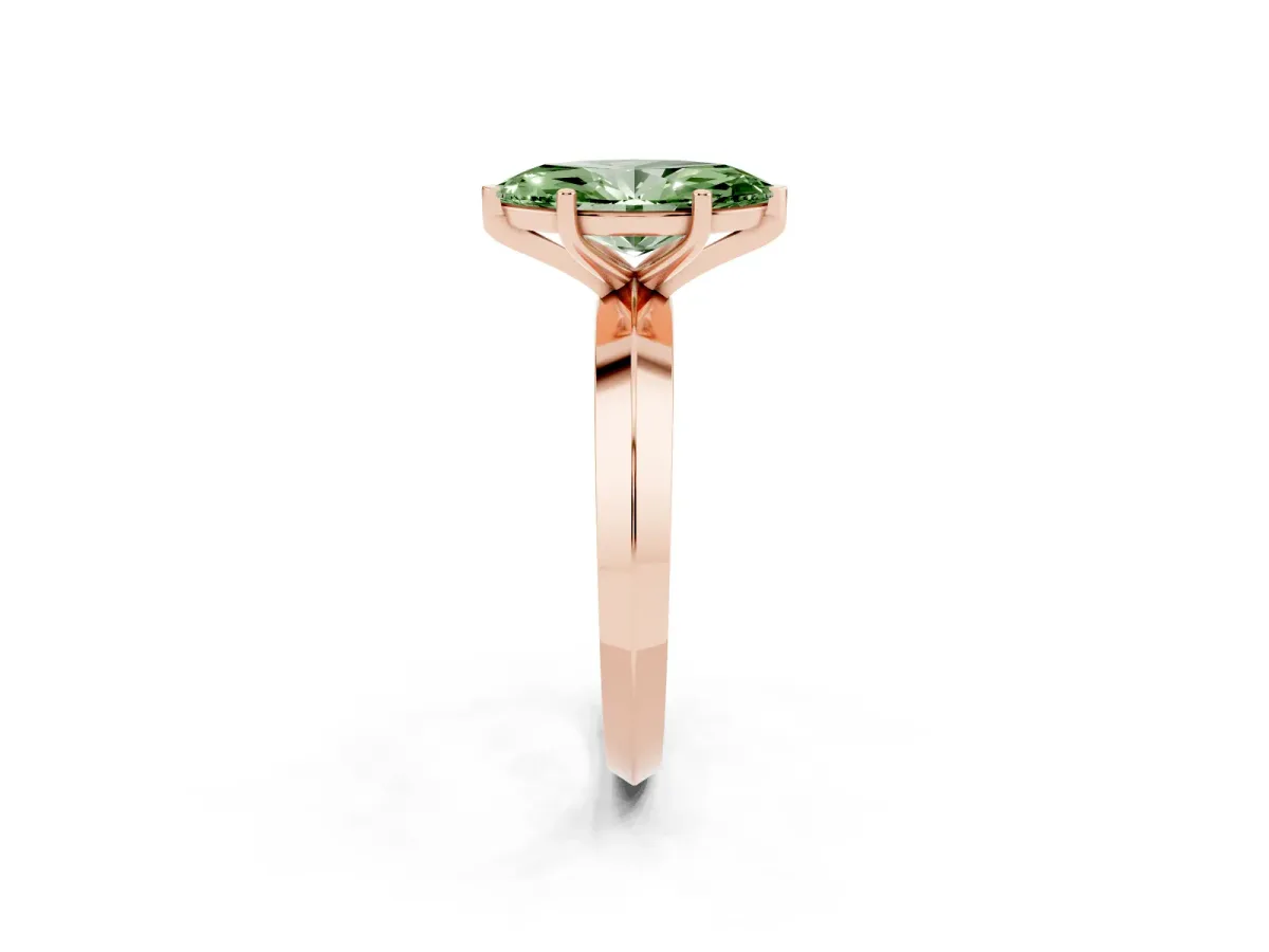Fancy Green Marquise Cut Cut Solitaire Engagement Ring with Flat Band and Four-Prong Setting Rose gold