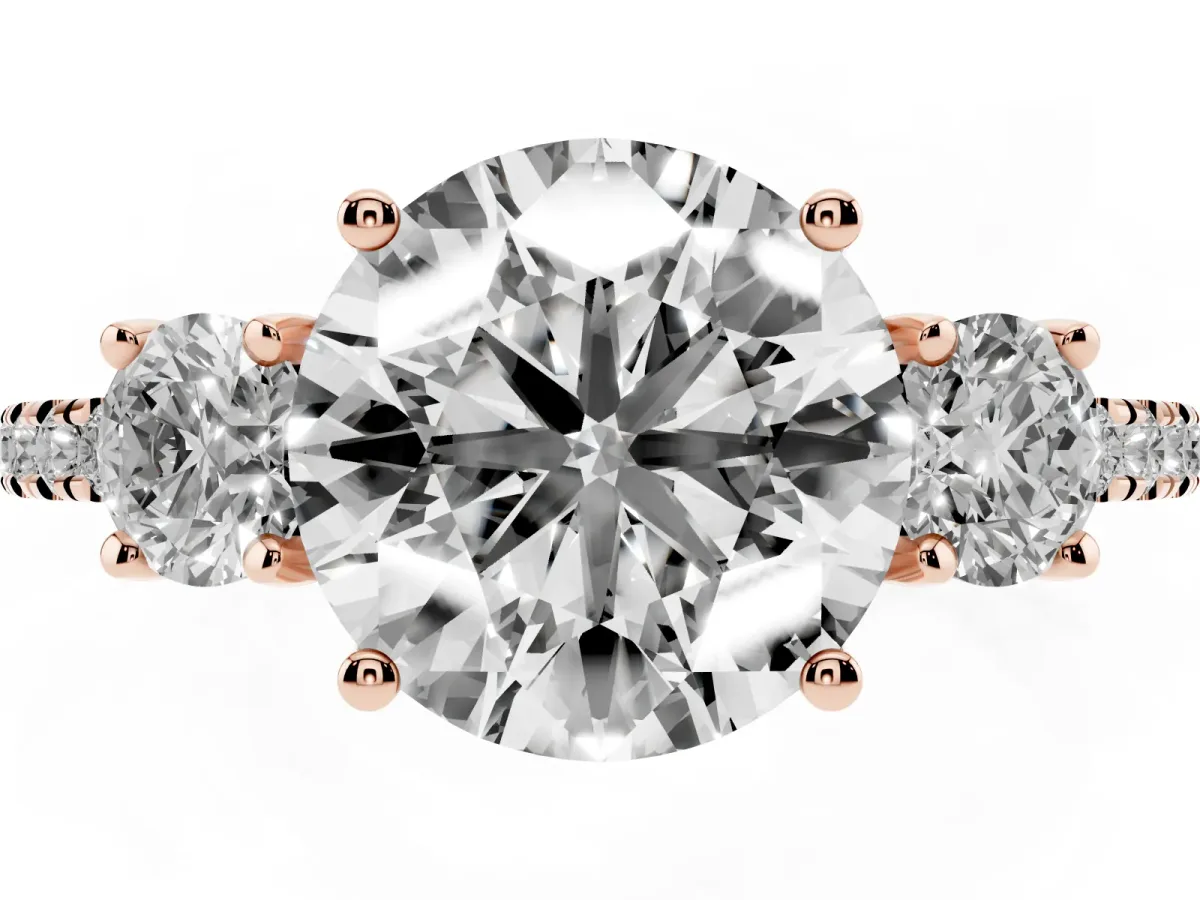 Three-Stone Round Cut Cut Diamond Pavé Band with Prong Setting Rose gold